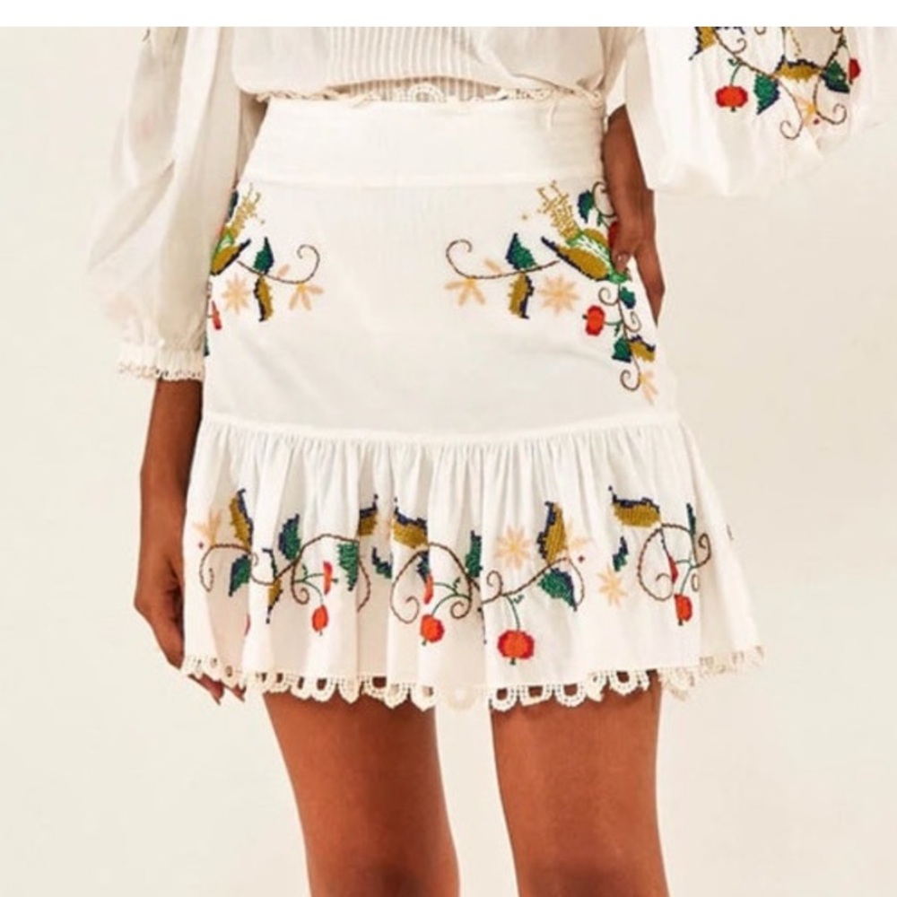 NWT- FARM RIO Pitanga Embroidered Mini Skirt
